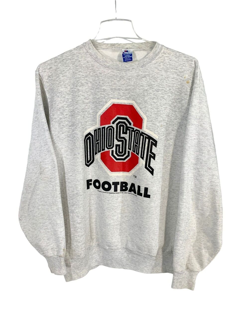 Vintage 80s Champion Ohio State Football Sweatshirt XXL for Conrad's with stains